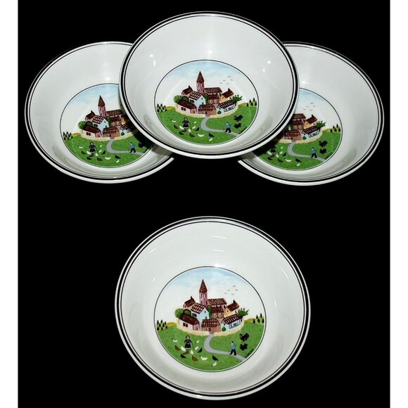 Villeroy & Boch Naif Village Laplau Fruit Soup Dessert Bowls Set Of 4 - Picture 1 of 4